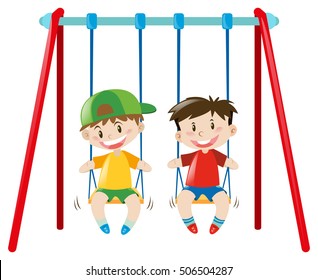 Two boys on the swings