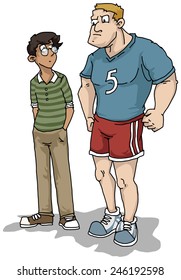 Two boys one huge and muscular other skinny ans weak, vector illustration