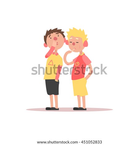 Two Boys One Picking The Nose And Another Eating Lollipop Simple Childish Flat Colorful Illustration On White Background