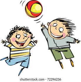 Two boys playing ball