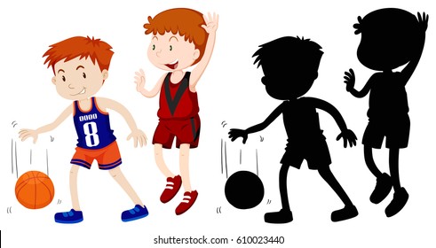 Two boys playing basketball illustration