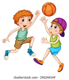 Two Boys Playing Basketball Together