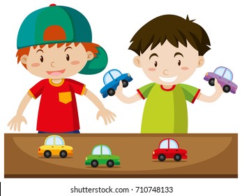 Two Boys Playing With Cars Illustration