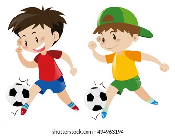 Two Boys Playing Football  Illustration