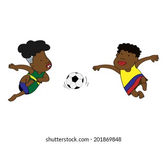 Two boys playing football vector set1