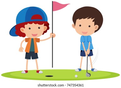 Two Boys Playing Golf Illustration Stock Vector (Royalty Free ...