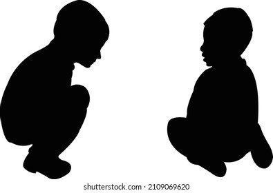 dos niños jugando, vector de silueta