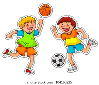 two boys playing soccer and basketball (JPEG version available in my gallery)