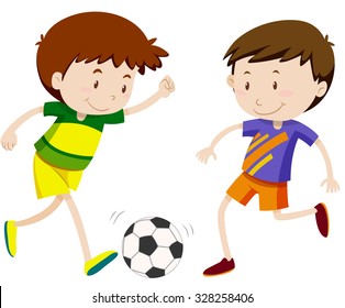 Two Boys Playing Soccer Illustration