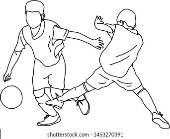 two boys playing soccer vector illustration sketch doodle hand drawn with black lines isolated on white background
