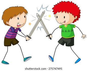 Two Boys Playing Sword Fight