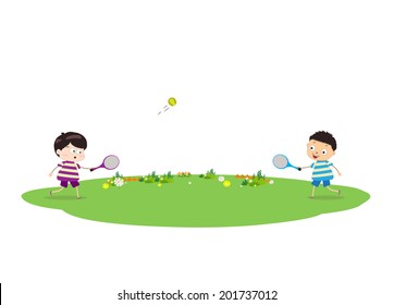 Two Boys Playing Tennis