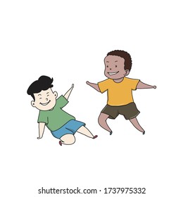 two boys playing together vector illustration