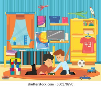 Two Boys Playing Toys Playroom Vector Stock Vector (Royalty Free ...