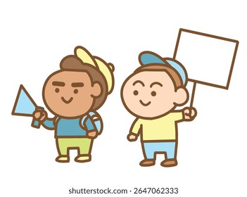 Two boys are protest Cartoon style