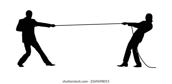 Two boys are pulling a rope towards each other vector.