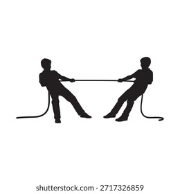 Dos muchachos están tirando de una cuerda hacia el otro Vector de silueta ilustración plana sobre fondo blanco