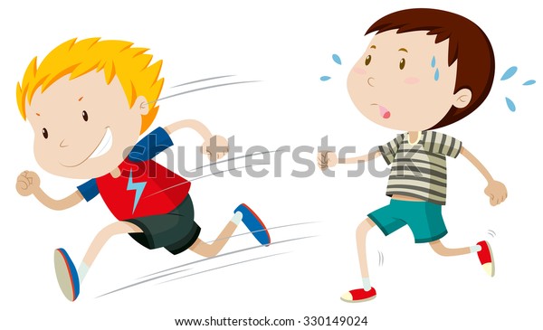 2人の少年が速くゆっくり走るイラスト のベクター画像素材 ロイヤリティフリー