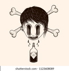Two boys with a saw. Dangerous Twins. Skull boys.
