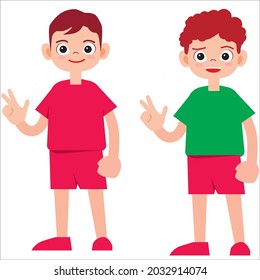 two boys show a gesture in two versions