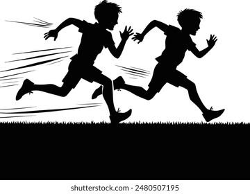 
two boys in silhouette vector illustratiin 