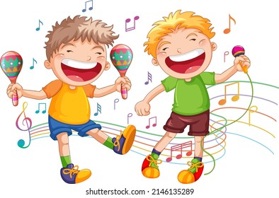 Two boys singing and dancing illustration