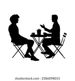 Two boys are sitting on either side of the table vector.