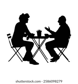 Two boys are sitting on either side of the table vector.