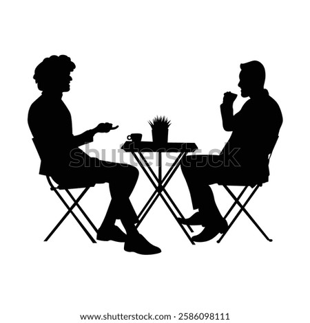 Two boys are sitting on either side of the table vector.