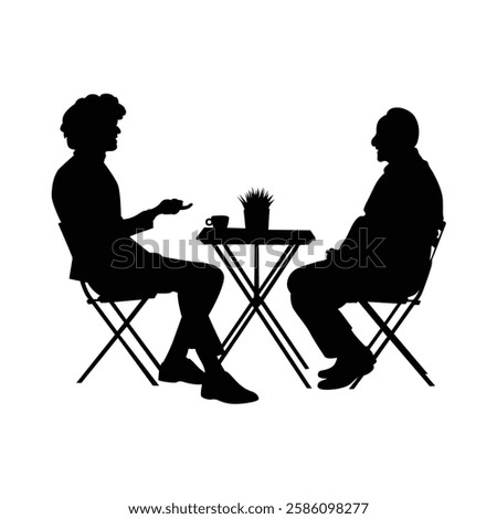 Two boys are sitting on either side of the table vector.