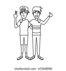 two boys smiling hugging and waving their hands best friends