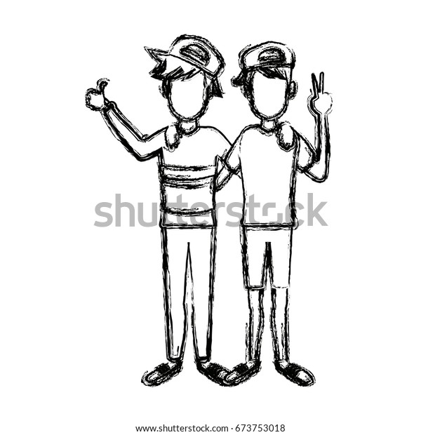 Two Boys Smiling Hugging Waving Their Stock Vector Royalty Free 673753018