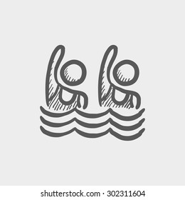 Two boys swimmer sketch icon for web and mobile. Hand drawn vector dark gray icon on light gray background.