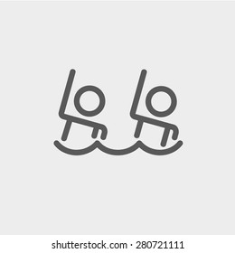 Two boys are swimming icon thin line for web and mobile, modern minimalistic flat design. Vector dark grey icon on light grey background.