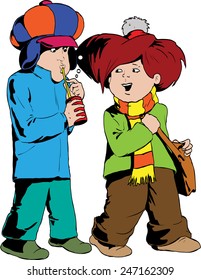 Two boys talking to each other.