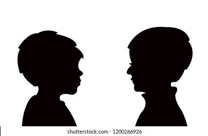 two boys talking , silhouette vector