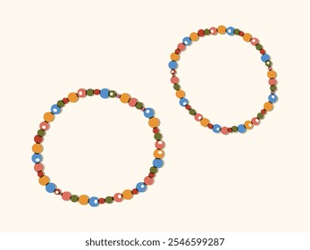 Duas pulseiras com contas multicoloridas. Joias, bijouterie, acessórios, beleza e moda. Ilustração vetorial