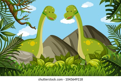 Two brachiosaurus in the field illustration
