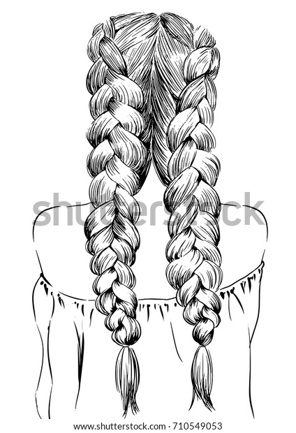 Two Braids Hairstyles Stock Vector Royalty Free 710549053