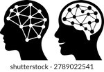 Two brain silhouette illustrations with neural network diagrams inside heads