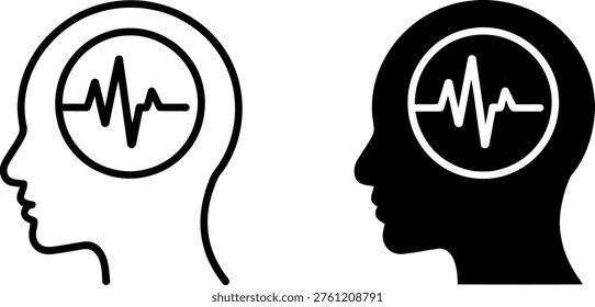Two brain silhouettes displaying brainwave patterns inside the head