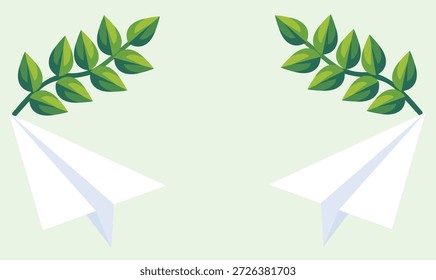 Dos ramas de hoja verde hacen ilustraciones específicas sobre fondo de color claro