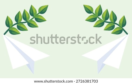 Two branch of green leaf make specific artwork on light colour background