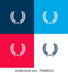 Two branches with leaves symmetrical symbol four color material and minimal icon logo set in red and blue