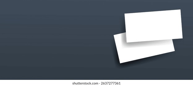 Two brand identity blank, business cards mockup template design on dark grey background. Flat lay, top view.

