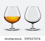 Two brandy glasses (empty and with alcohol) isolated on transparent background