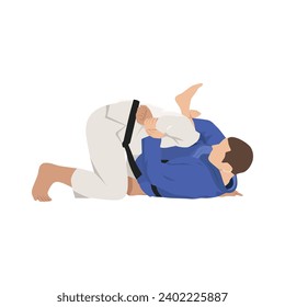 Two Brazilian Jiu Jitsu Athletes fighting choke. Flat vector illustration isolated on white background