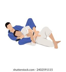 Two Brazilian Jiu Jitsu Athletes fighting choke. Flat vector illustration isolated on white background