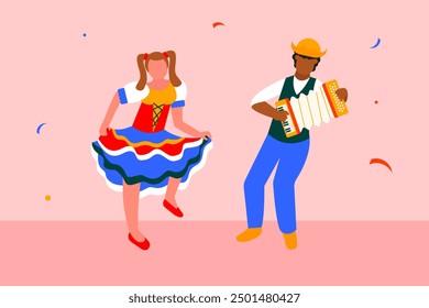 Two Brazilians dancing and singing in a typical party in June called “Festa Junina”.