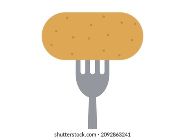 Two breaded croquettes pricked on a fork.